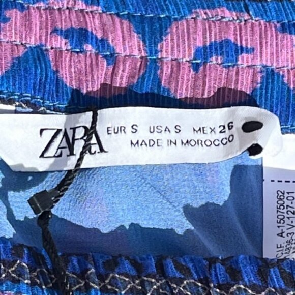 ZARA NWT Royal Blue/Multi Color Aztec Print Swing Asymmetric Mini Skirt Sz Small - Picture 7 of 13
